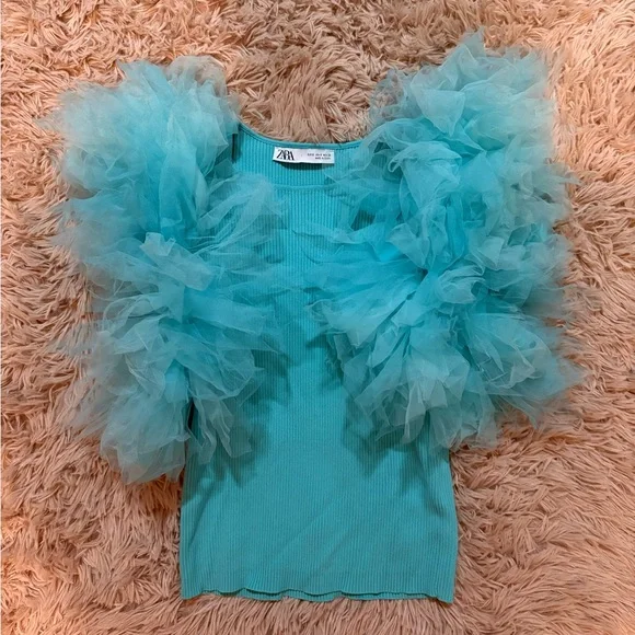 Zara Tulle Organza Sleeve Top - Picture 1 of 6